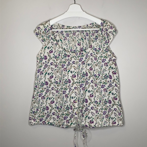 Atmosphere Button Up Front Tie Floral Blouse